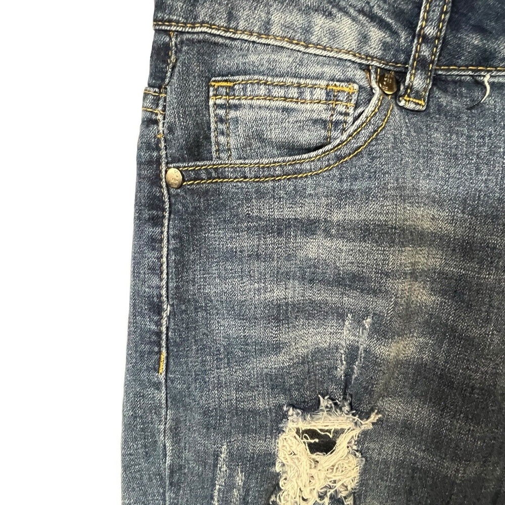 Between Us Jeans Size 3 Blue High Rise Distressed Ripped Fringe 90s Retro Boho - Picture 3 of 11